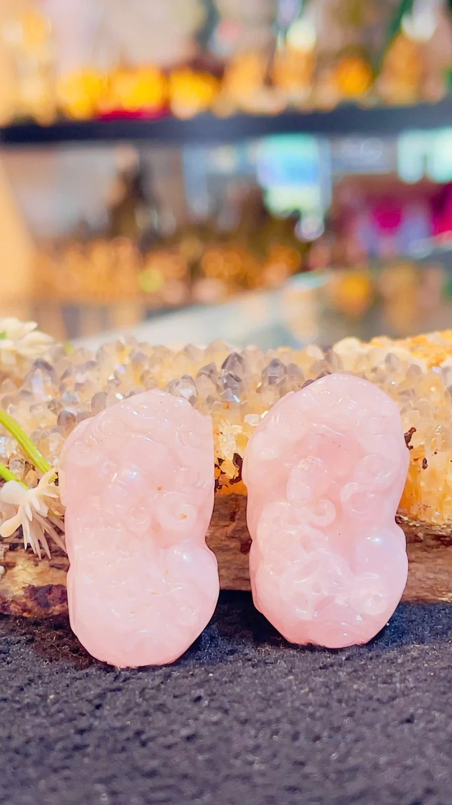 Tỳ hưu đeo cổ thạch anh hồng trơn to S125